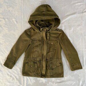 Forever 21 Green Cotton Denim Utility Jacket Hooded Jean Army Jacket Medium